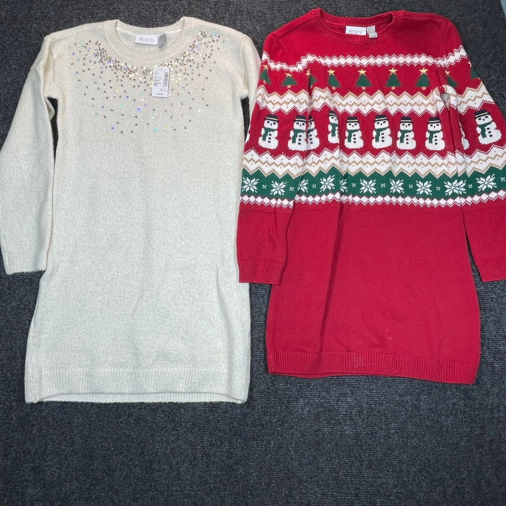 2- Children's Place Sweater Dress Girls 10/12 Christmas Winter Holiday Pictures